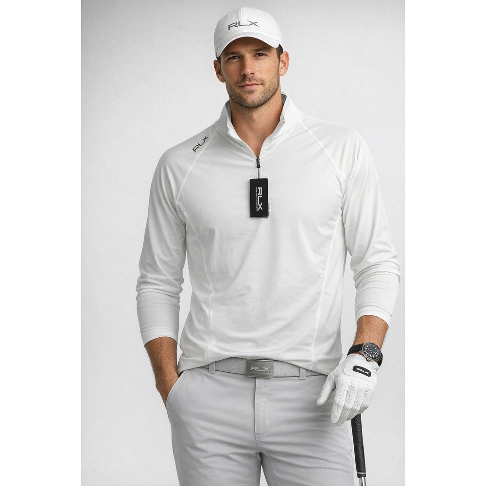 NWT RLX Ralph Lauren Men's Golf Core Wicking Long Sleeve, Medium, White, 1/4 Zip